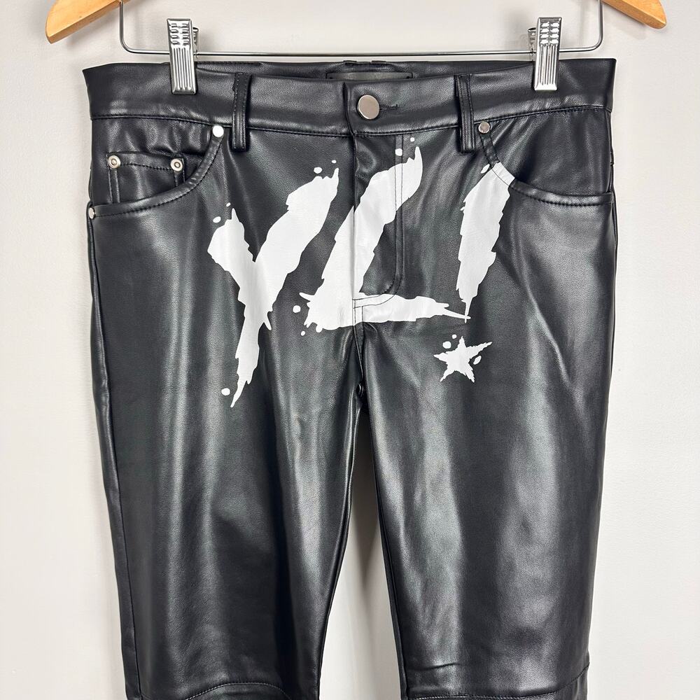 YLSK Mens Skinny Faux Leather Low Rise Pants Suede Lined Sz 28 Edgy Indie Goth - Picture 8 of 12